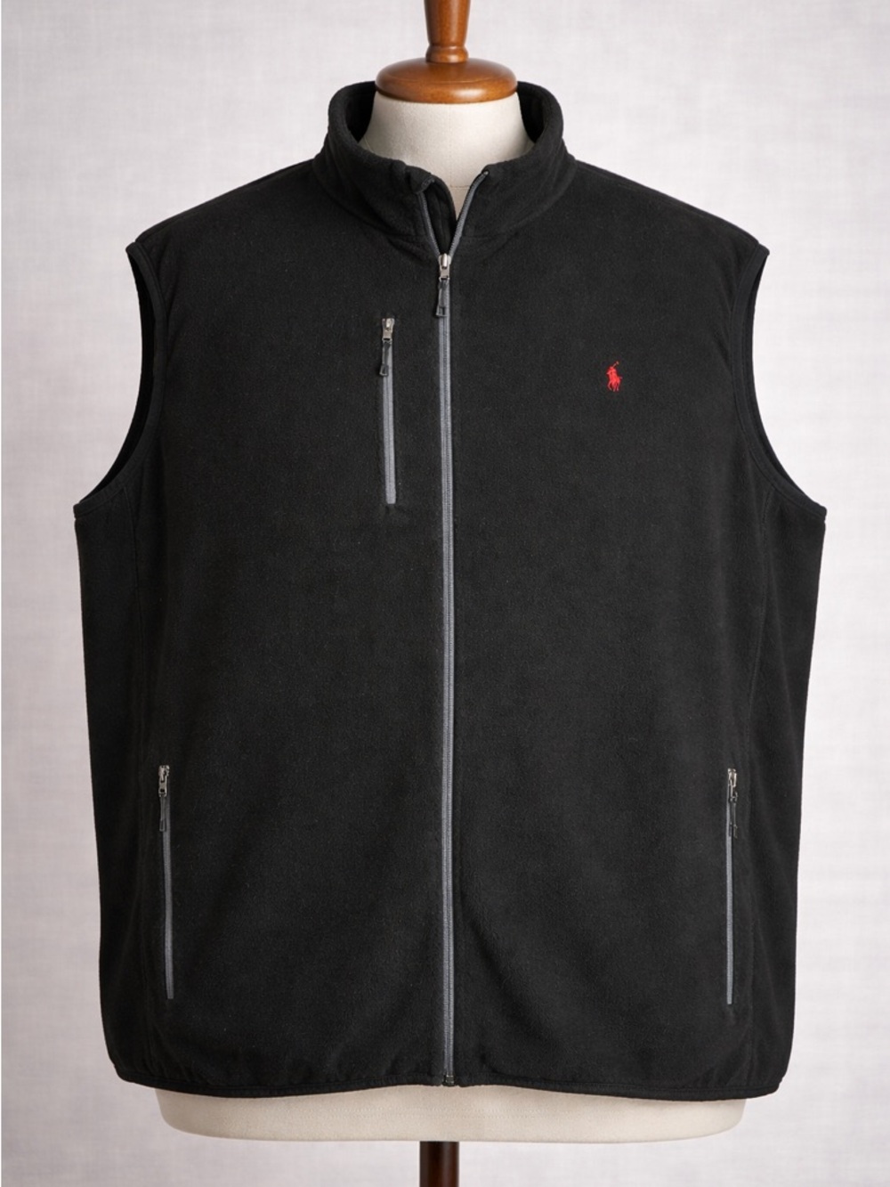 4XLT Ralph Lauren Black Fleece Vest with Red Polo Logo